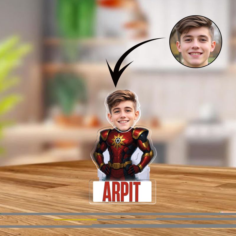 Personalized Cartoon Theme Funny Face Caricature Birthday Return Gift for Kids, Girls & Boys Solar Powered Moving Head for Car Dashboard & Table Decor (Shaktiman)